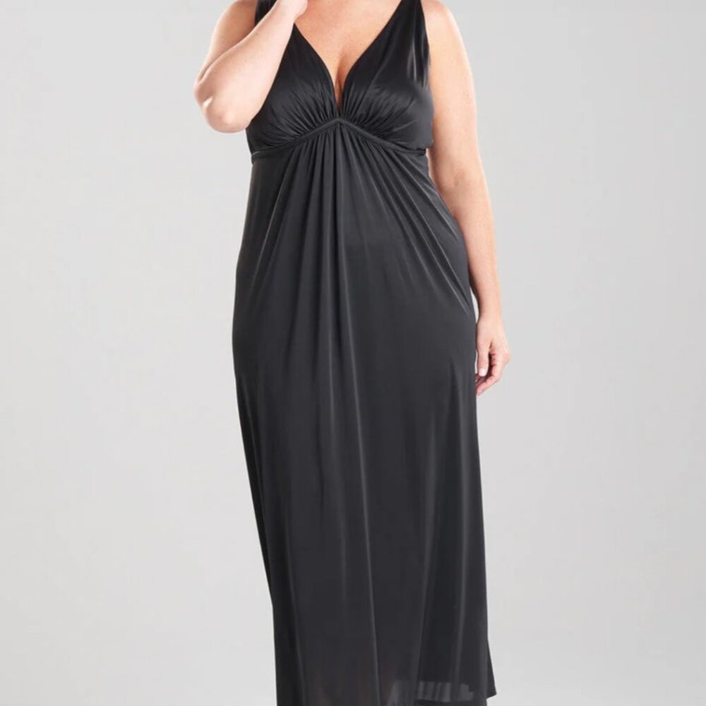 NWOT Natori Black Enchant Satin Nightdress Sz L